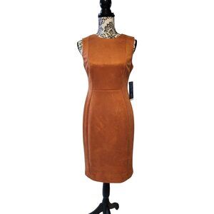 Andrew Marc New York Faux Leather Sheath Dress Brown Sleeveless Women’s Size 12